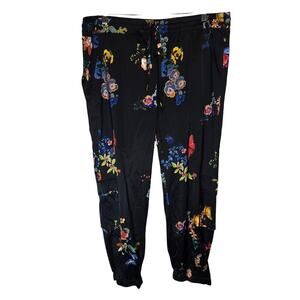 Johnny Was Biya Floral Drawstring Cargo Silk Joggers Boho Cottagecore Large